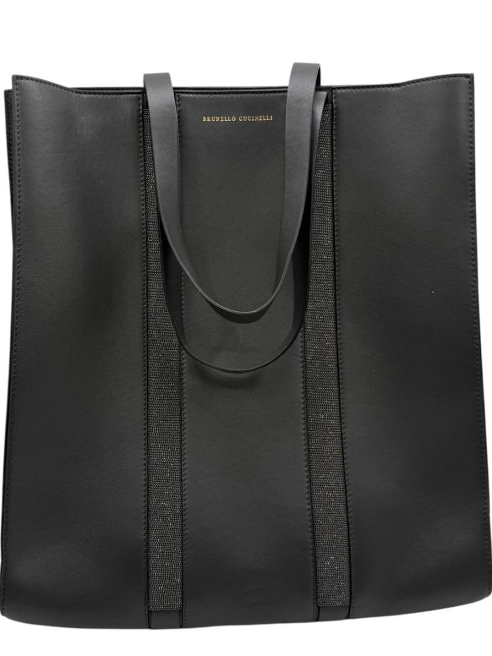 Brunello Cucinelli Graphite Gray Leather Tote with Monili Bead Trim